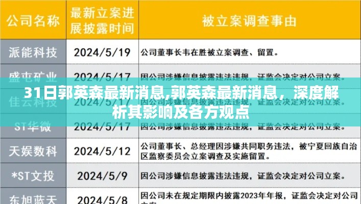 郭英森最新消息深度解析，影响及各方观点聚焦关注