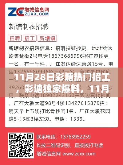 11月28日彩塘热门招工独家爆料，超级热门招工信息大汇总